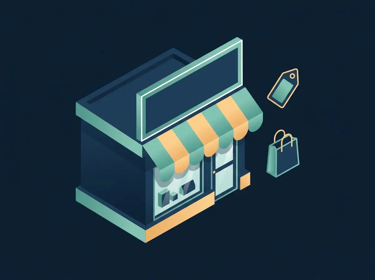 Illustration of a branded storefront representing white label presentation.