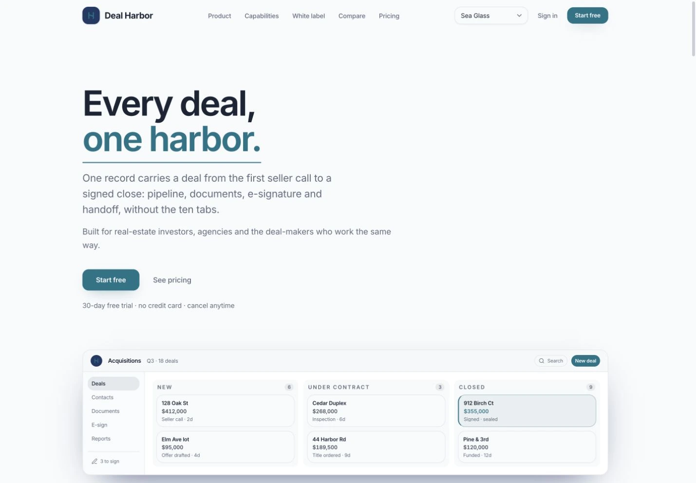 Actual Deal Harbor public homepage, captured September 25, 2026