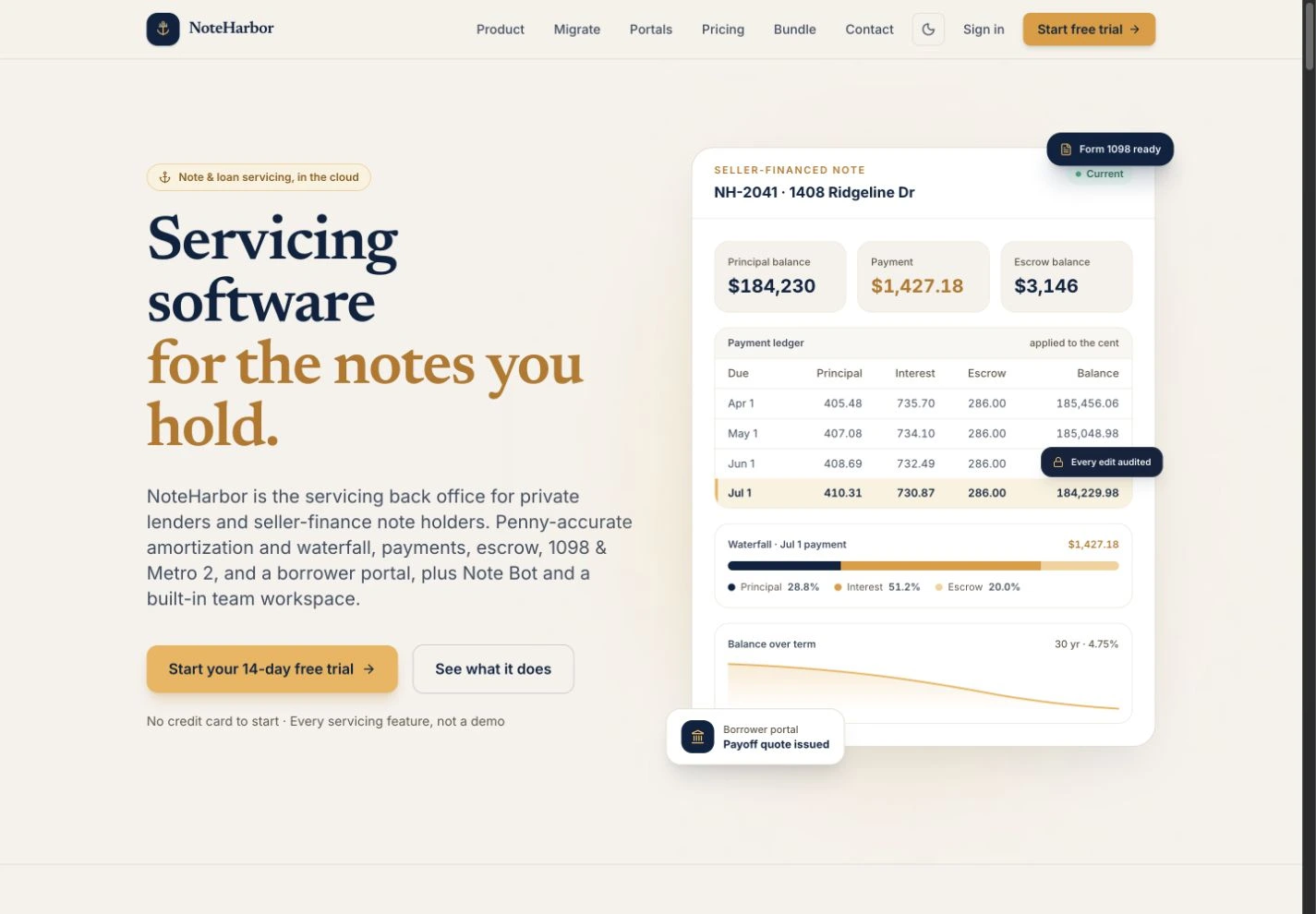 Actual NoteHarbor public homepage, captured September 25, 2026