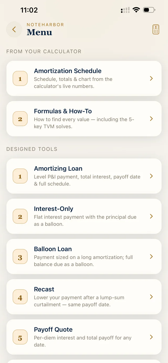 NoteHarbor Calculator published app screen