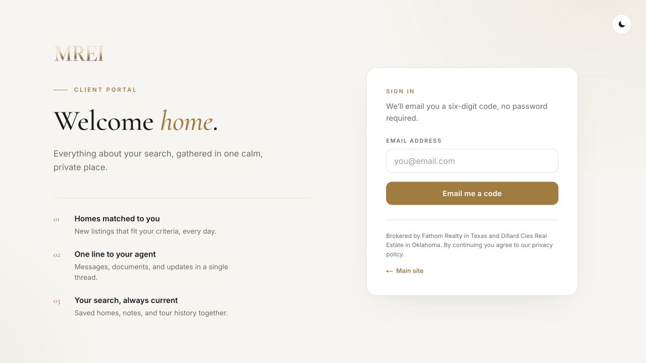 Actual MacDoesREI client portal welcome and sign-in page